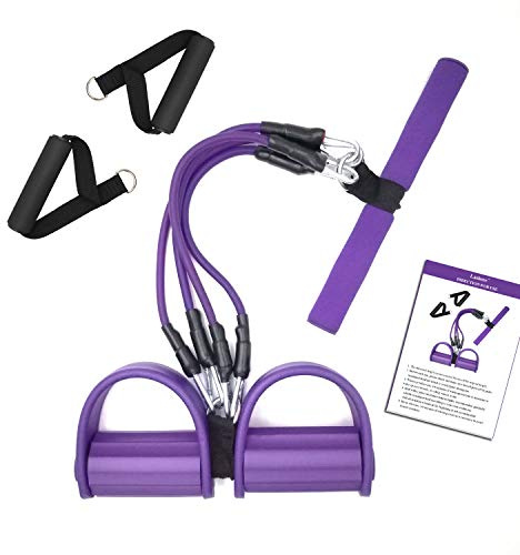 Foot Pedal Resistance Band with Handle, 4-Tube Elastic Pull Rope, Home Gym Fitness Equipment for Full Body Workout, Sit-Up, Yoga, Stretching, Abs, Chest, Shoulders, Back, Waist, Arms, Legs Training