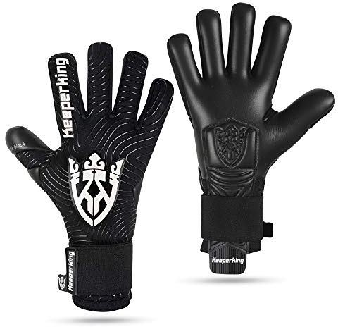 Keeperking Goalkeeper Gloves for Adults Football Gloves Men's Inner Seam Professional Grip 4 mm Secure Fit Unisex (10, E.Black Neg)
