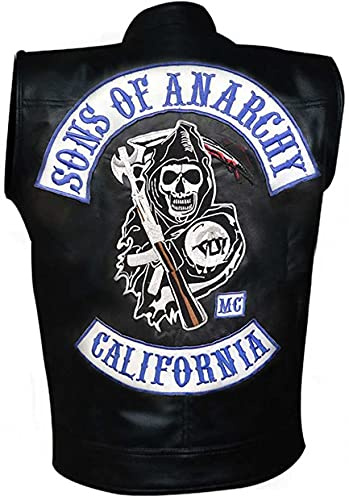 Aksah Fashion Sons of Anarchy Highway - Chaleco de piel para motociclista, color negro, Cuero De Imitación, XXL