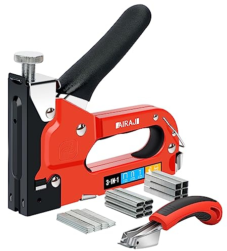 AIRAJ Agrafeuse Murale 3 en 1,Contient 2500 Agrafes Solides,Certifié TÜV GS,Avec Verrou de Sécurité,Cloueuse Manuelle Pour Tapisserie,Pistolet D'agrafement avec Extracteur de Pinces