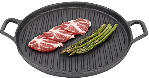 Non Stick Cast Iron Griddle Pan Induction Hob Oven Proof with Handles (Round)