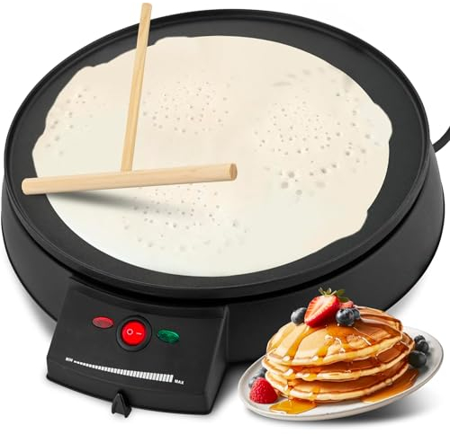 Avilia Crepiera Elettrica 900W: Superficie Antiaderente 29cm e Design Elegante in Acciaio Inox Nero - Facile da Pulire, Ideale per Crepes Dolci e Salate