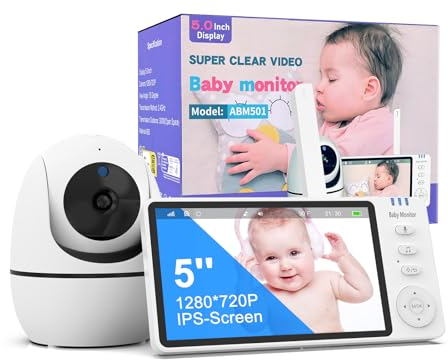 VSIFEHSO Babyphone mit Kamera 5 Zoll Baby Monitor 720p Baby Phone Digitalzoom Zwei-Wege-Audio VOX-Modus Nachtsicht Temperaturüberwachung Schlaflied Wecker