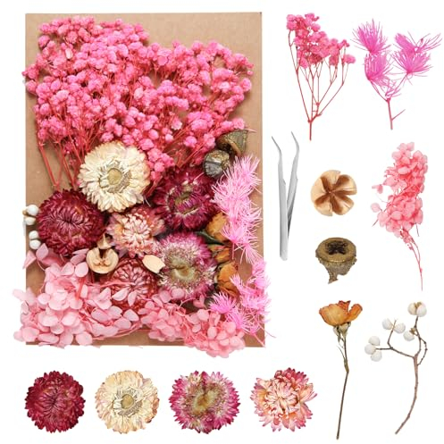 Aotfusd Fiori Secchi, Armeggiati Fiori Set di Giallo per Candele Accessori per Album di Resina Epossidica Fai Decorazione Fatta per La Casa Fatta a Mano (Pink)