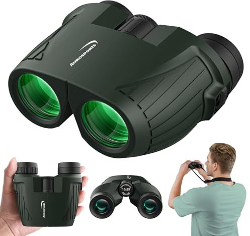 Aurosports 15X25 Kompaktes Fernglas für Erwachsene und Kinder - Fernglas Erwachsene High Definition, einfacher Fokus, Ideal für Vogelbeobachtung Reisen Jagd Konzerte Grün