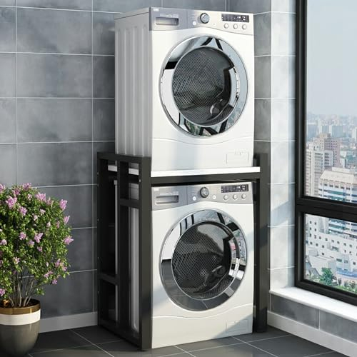 Kit de apilamiento para lavadora y secadora Ajustable Baño Bastidor Intermedio para Lavadora, Estante Ahorrador de Espacio para Lavadora Secadora, Lavadero Unidad de Almacenaje Sobre Lavadoras (Size