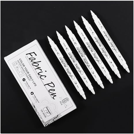 ElevaPulse 6 Stück Textilstifte Waschmaschinenfest Weiß – Dual-Tip Textilmarker für Stoff, Waschfest – Perfekt für DIY-Projekte, Kleidung und Mehr