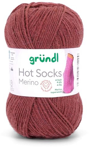 Gründl Hot Socks - Ovillo de lana para calcetines con lana merino, 4 hilos, 50 g/200 m, hilo para calcetines de 4 hilos, color burdeos