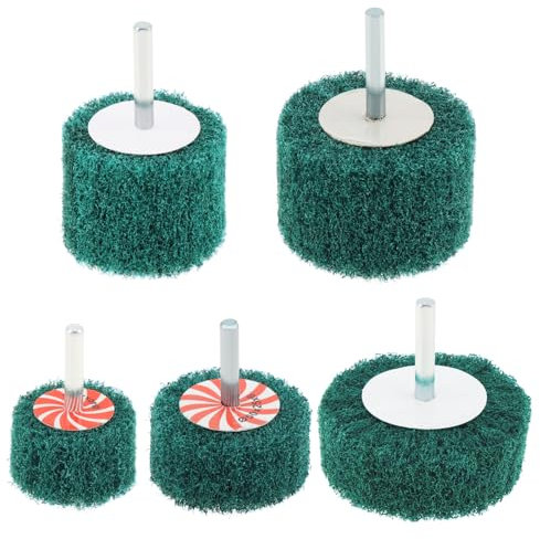ChgImposs Lot de 5 roues à lamelles montées – Tête de meulage en fibre à lamelles 120 # Mini brosse abrasive pour perceuse Tampon à récurer en nylon Outils pour enlever la rouille et la bavure de