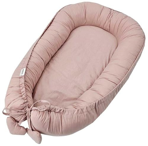 FEEDO Babynest mit Schnürung Baby-Kokon 90x60 cm Vielseitig Baumwolle Babyschutz Hohe Seitenrände (Pastel Pink with Heart)