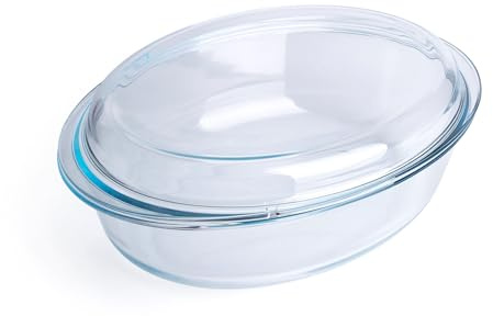 Plat à gratin ovale en verre trempé, plat à gratin en verre trempé avec couvercle en verre. Résistant au four, au congélateur et au lave-vaisselle - 5 litres