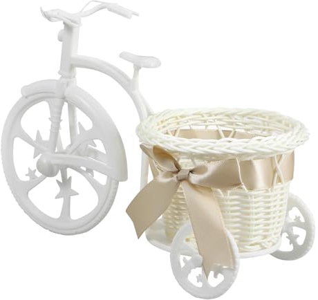 STOBAZA Woven Tricycle Flower Basket for Artificial Arrangements Small Candy Storage Basket for Shower Party Decoration Wheels