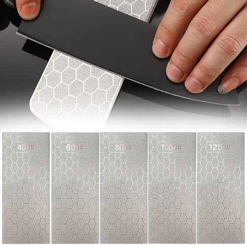 KQDRAVINE Piedra Afilar Cuchillos Diamante Doble Cara, Piedra de Afilar Cuchillos Placa Superficie Panal Knife Sharpener, Piedras de Afilar Cuchillos (Grano 400/600/800/1000/1200, 151 x 63 mm)