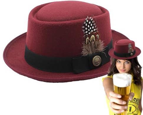 Oktoberfest - Sombrero de disfraz de Baviera, color negro melón negro, sombrero alemán, accesorio para disfraz de Oktoberfest con plumas, emblemas multiusos para adultos para hombres y mujeres