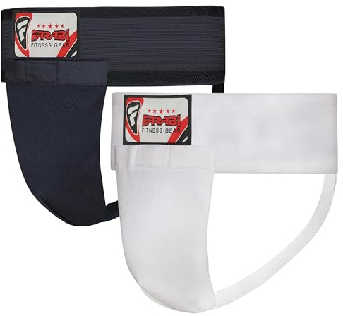 Farabi Sports Conchiglia per Bambini dai 5 ai 12 Anni, Boxe, Kickboxing, Krav Maga, Protezione Inguinale per Allenamento (Nero/Bianco (Confezione da 2), XS)