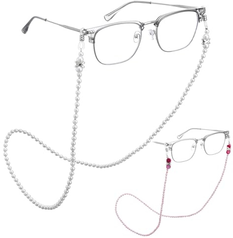 DOPENSPI 2 Pcs Pearl Eyeglass Glasses Chain for Women,Eyeglasses Strap Lanyard Stylish Eye Glasses Holders Around Neck Beaded Eyeglasses Chain Sunglasses Holder Strap for Touch Style Outdoor Activitie