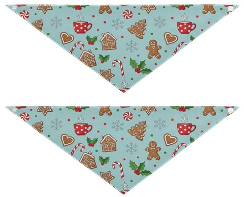 Pañuelo de Navidad para perro, 2 unidades, diseño de pan de jengibre, para cachorros, cumpleaños, vacaciones, accesorios para mascotas, gato, gatito, bandana, cuello, azul claro, L