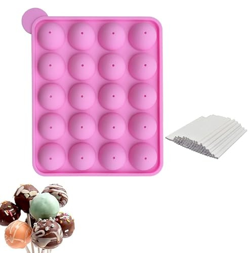 Ginddy Molde para Cake Pop,20 Cavidades Molde para Paletas de Pastel de Silicona para Dulces con 100 Palitos de Piruleta,Moldes para Bizcoletas Bandeja para Hornear Dulces,Piruletas,Cupcakes