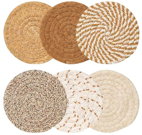 SYEYCW 6 Piezas Posavasos, Posavasos Redondos, Antideslizantes Posavasos Bonitos de Estilo Rústico para Proteger la Mesa, Decoración del Hogar, Vasos, Tazas, Bar, Regalo de Inauguración de Casa