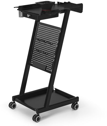 BarberPub Carrello da parrucchiere con cassetto e 2 ripiani, carrello da lavoro con ciotola per colore, supporto per carta e 5 ganci, carrello in metallo 47x39x94 cm, 0085 (nero)