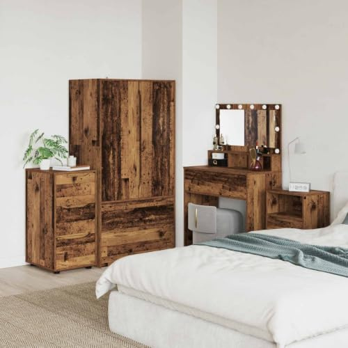 Bendmaxx Armoire de rangement en bois vieilli, 40 x 48 x 81 cm, avec tiroir et 3 compartiments, armoire multifonction pour maison, bureau, couloir, garage, étagère de rangement avec sécurité et