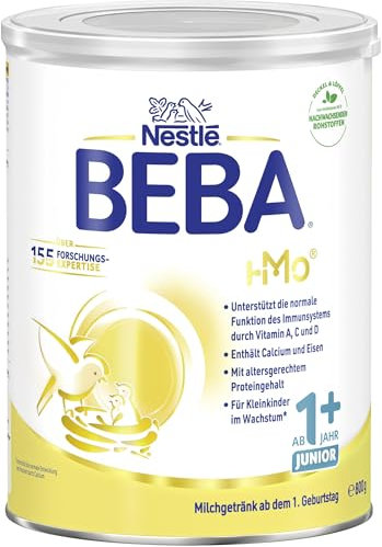 BEBA Junior 1+ Milchgetränk ab dem 1. Geburtstag, Babynahrung mit HMO 2'-FL, nur Laktose, ohne Palmöl, 1er Pack (1 x 800g)