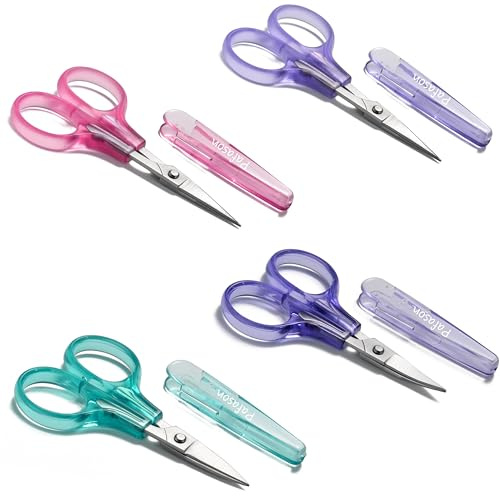 PAFASON Small Travel Embroidery Scissors Set Curved Straight Tip All Purpose for Quilting Sewing Knitting Crafting Cross Stitch Crochet Thread Yarn Paper Fabric Detail Multipurpose Cutting Safety Case