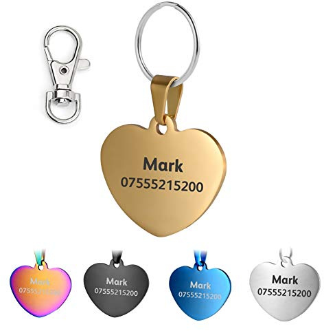 KSZ Médaille ou étiquette d'identification personnalisée pour chien et chat en acier inoxydable, gravure laser personnalisée, 1 étiquette, forme cœur, or(coeur), 1 unité