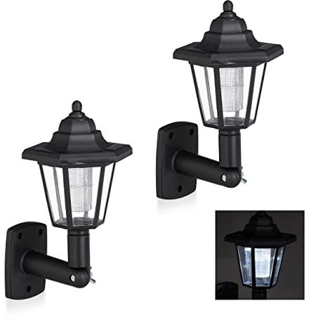 Relaxdays Solar Wandlaterne im 2er Set, nostalgische LED Solarlampe für draußen, energiesparend, wasserdicht, schwarz