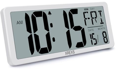 XREXS 14 Digital Wall Clock | Extra Large LCD Display | Time, Date, Temperature Display | Easy to Read Across Room | Modern Home, Office Decor (Batteries Included)