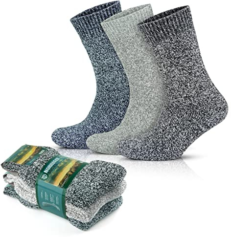 GoWith Merino Wool Socks Mens Thermal Socks for Men Winter Thick Full Padded and Reinforced Norwegian Type 3 Pairs Size 6-8 and 9-11