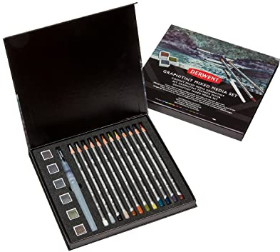 Derwent Graphitint Mischtechnik-Farbset, weiche Buntstifte und wasserlösliche Farbe, 19er-Set, ideal zum Zeichnen und Skizzieren, Geschenkbox, 2305949