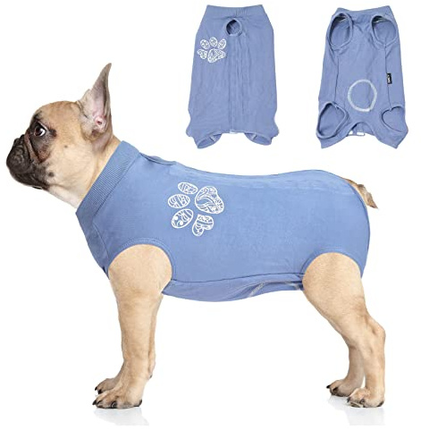 Jiupety Hundebody Nach Op, Einteiler Einstellbar Op Body Hund Kastration Hündin, Atmungsaktiv Anti-Wundlecken Body für Hund Nach Op, Weich Hundebody Nach Kastration Rüde, Blau L