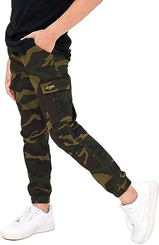 Rolanko Pantaloni Cargo da Ragazzo, Pantaloni da Jogging in Vita Elasticizzata per Bambini, Verde Mimetico, Taglia: 140