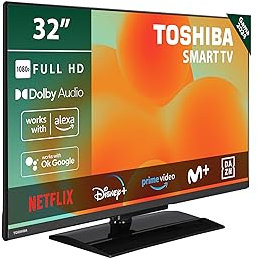 TOSHIBA 32LV3E63DG Smart TV de 32, con Resolución Full HD (1920 x 1080), HDR, Compatible con Asistente de Voz Alexa y Google, Bluetooth
