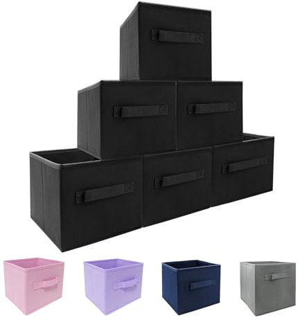 EBIGIC Small Storage Bins[6 Pack] 9.0x7.5x7.5 Small Size Fabirc Foldable Closet Toy Organizer Collapsible Cloth Black
