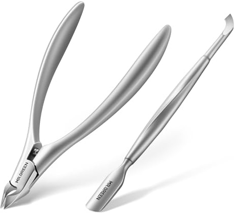 MR.GREEN Cuticle Scissors Innovate Built-in Spring Cuticle Nippers Clippers Trimmer Dead Skin Remover Beauty Manicure Tool (Cuticle Nipper+Manicure Pusher)