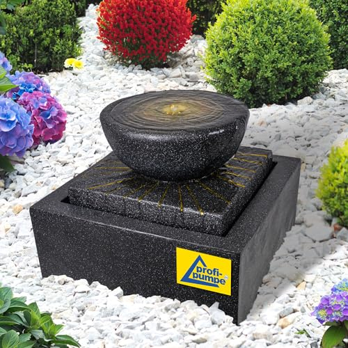 Gartenbrunnen Brunnen Zierbrunnen Zimmerbrunnen Springbrunnen Brunnen mit LED-Licht 230V Wasserfall Wasserspiel für Garten, Gartenteich, Terrasse, Balkon Sehr Dekorativ (Sonnen-Schale)