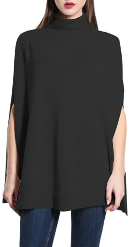 Poncho a Maglia Donna Motivo Intrecciato Scollo Rotondo Morbido Autunno (cod. 5348) (Taglia Unica, 8840 Nero)