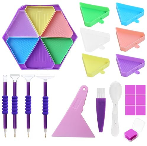 25pcs Diamond Painting Tray Set,Plastic Diamond Art Tools Accessories with 4 Diamond Painting Pens Tools Bead Sorting Organizer Tray for Rhinestones Cross Stitch DIY