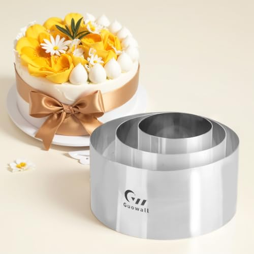 Guowall Tortenring, Edelstahl Backring Backform hoch für Backen, 3 Stück Dessertringe Set Ø 10, 15, 20 cm, Höhe 10 cm
