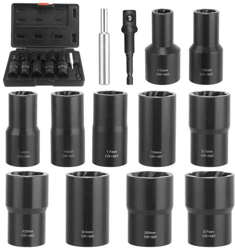 Locking Wheel Nut Removal Tool, 13 Piece Lug Nut Remover, 1/2-Inch-Drive Impact Easy Out Bolt Extractor Socket Set for Removing Damaged, Frozen, Rusted, Rounded-Off Bolts, Nuts & Screws