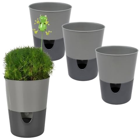 GarPet 4er Set Kräutertopf Selbstbewässernd Selbstbewässerungstopf Kräutertopf Küche Basilikum Topf Blumentopf mit Bewässerungssystem Fensterbank Anthrazit 11 cm