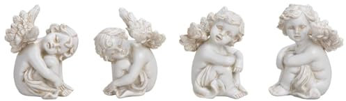 Lot de 4 figurines d'ange funéraire résistantes aux intempéries - Anges assis - Décoration funéraire originale en pierre artificielle grise - 6 cm - Décoration funéraire - Cadeau de deuil pour les