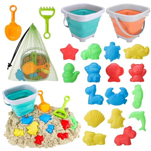 GSrenyu 21Pcs Beach Toy Set,Foldable Beach Bucket