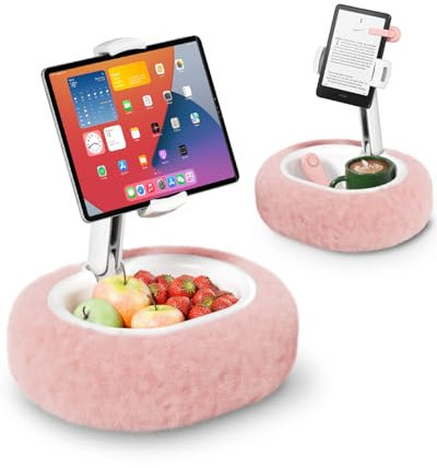 Viozon Kindle Holder, Tablet Pillow Stand, Compatible with 4-11 Tablet/Phone with Snack Bowl, Adjustable, Foldable, Kindle Accessories, Idea for Reading in Bed & Watching Video, Pink