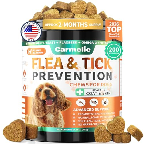 Carmelie Flea and Tick Prevention for Dogs, Supports Skin & Coat, 200 Chews