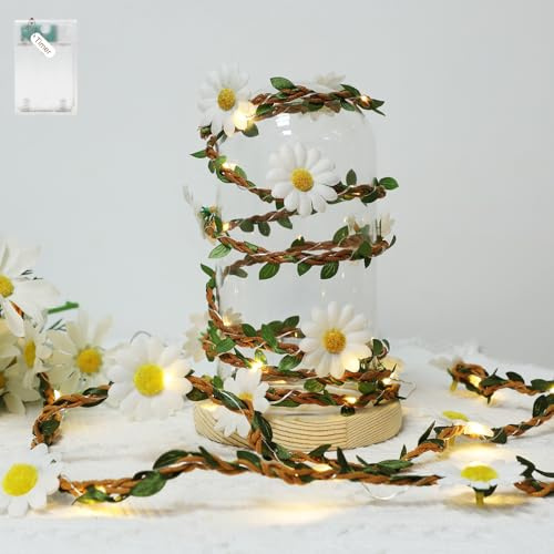 Auting - Guirlande lumineuse LED en forme de fleurs avec minuteur | 2,5 m 21 micro LED lumière blanche chaude (2 700 K) | Fonctionne à piles pour décoration de fenêtre et guirlande lumineuse