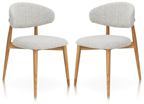 Kosmi Lot de 2 chaises Skandi en Bois Massif Noir et Assise en Tissu chiné Gris (Natural + Gris 104)