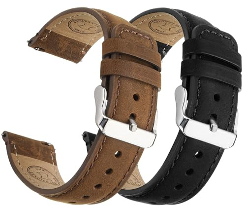 Fullmosa Lot de 2 bracelets de montre en cuir véritable 20mm, Changement rapide pour homme et femme avec fermoir en acier inoxydable compatible avec samsung galaxy 7 6 5 4 40mm 44mm